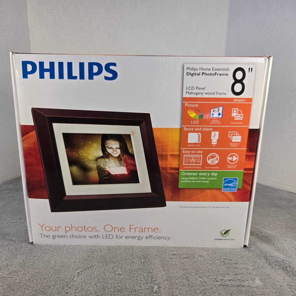 Philips 8 Inch Digital Photo Frame Mahogany Wood LCD SPF3482/G7 New